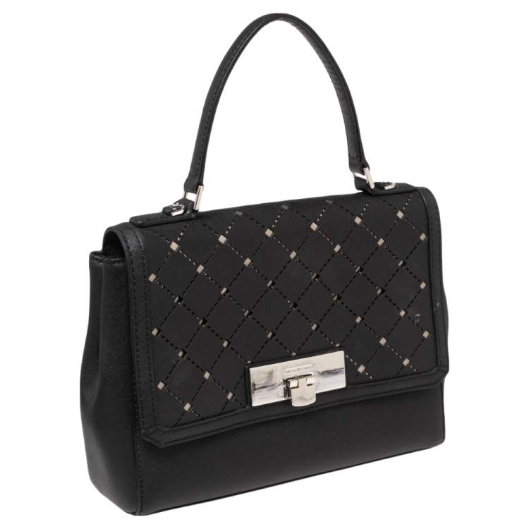 Pre Owned MICHAEL Michael Kors Black Perforated Leather Callie Top Handle Bag   