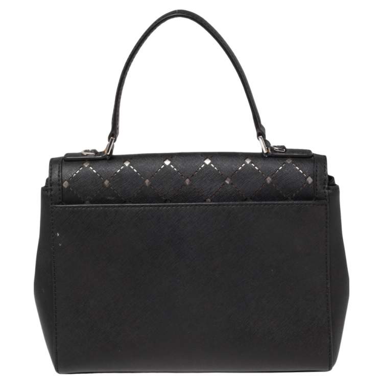 Pre Owned MICHAEL Michael Kors Black Perforated Leather Callie Top Handle Bag   
