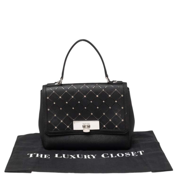 Pre Owned MICHAEL Michael Kors Black Perforated Leather Callie Top Handle Bag   