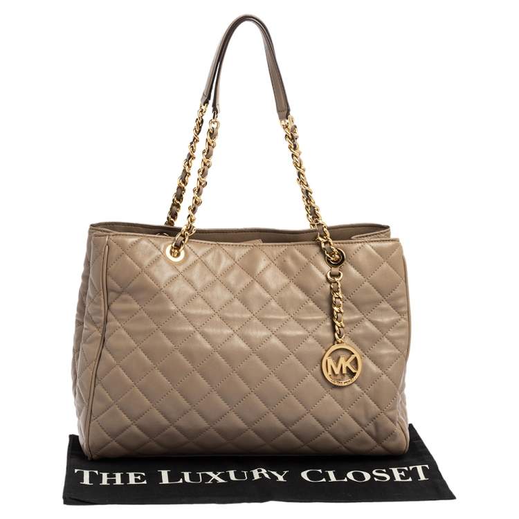 Pre Owned MICHAEL Michael Kors Beige Quilted Leather Large Susannah Tote