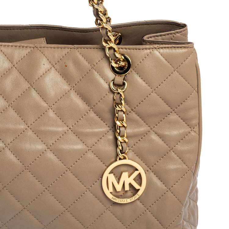 Pre Owned MICHAEL Michael Kors Beige Quilted Leather Large Susannah Tote