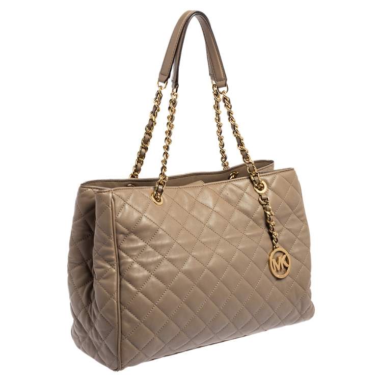 Pre Owned MICHAEL Michael Kors Beige Quilted Leather Large Susannah Tote
