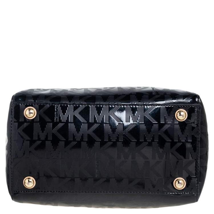 Pre Owned MICHAEL Michael Kors Black Signature Patent and Leather Grayson Satchel