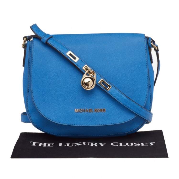 Pre Owned MICHAEL Michael Kors Blue Saffiano Leather Hamilton Crossbody Bag