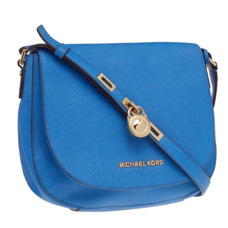 Pre Owned MICHAEL Michael Kors Blue Saffiano Leather Hamilton Crossbody Bag