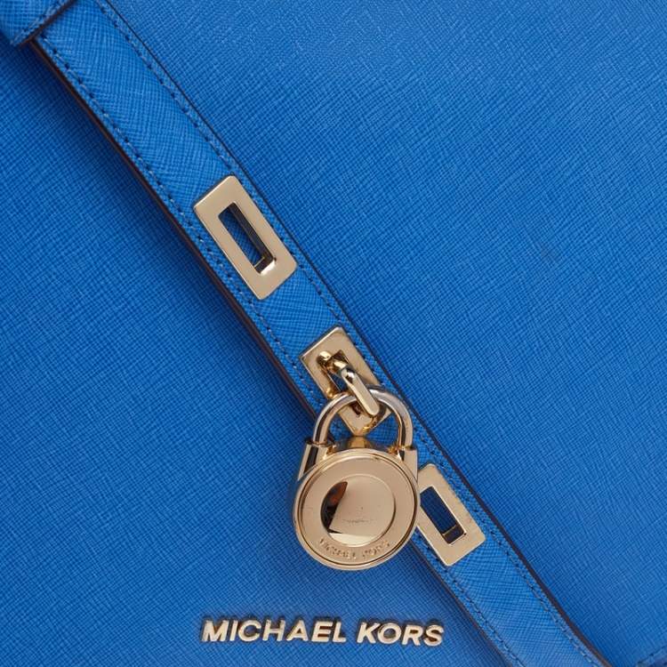 Pre Owned MICHAEL Michael Kors Blue Saffiano Leather Hamilton Crossbody Bag