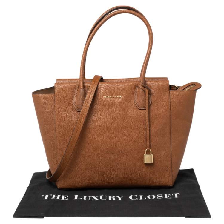 مملوكة مسبقًا MICHAEL Michael Kors Brown Grained Leather Large Mercer Satchel