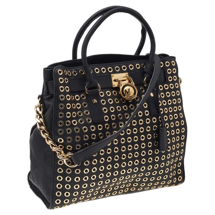 Pre Owned MICHAEL Michael Kors Black Leather Studded Hamilton Tote