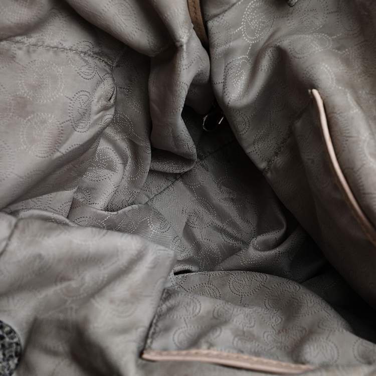 Pre Owned MICHAEL Michael Kors Khaki/Black Python Effect Leather Tote