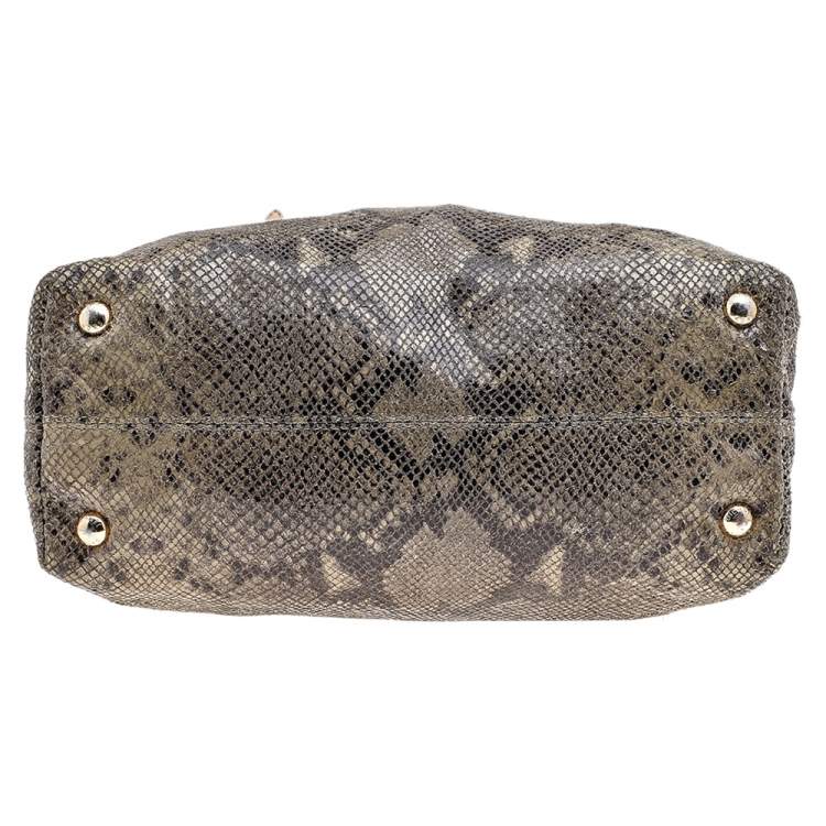 Pre Owned MICHAEL Michael Kors Khaki/Black Python Effect Leather Tote