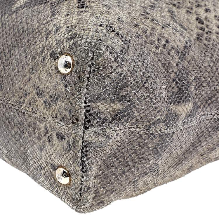 Pre Owned MICHAEL Michael Kors Khaki/Black Python Effect Leather Tote