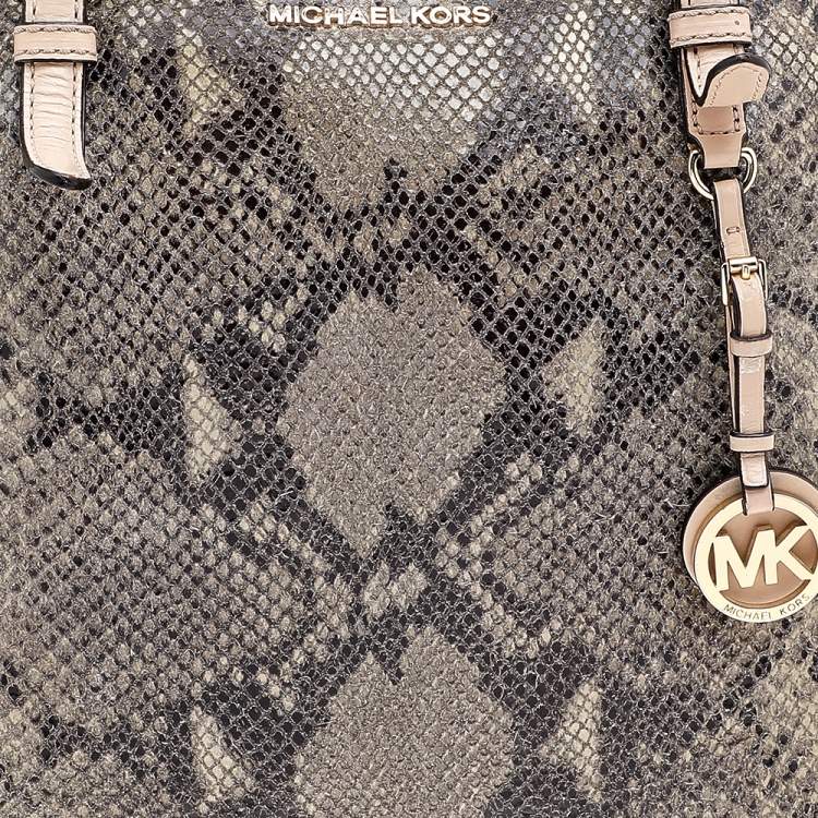 Pre Owned MICHAEL Michael Kors Khaki/Black Python Effect Leather Tote