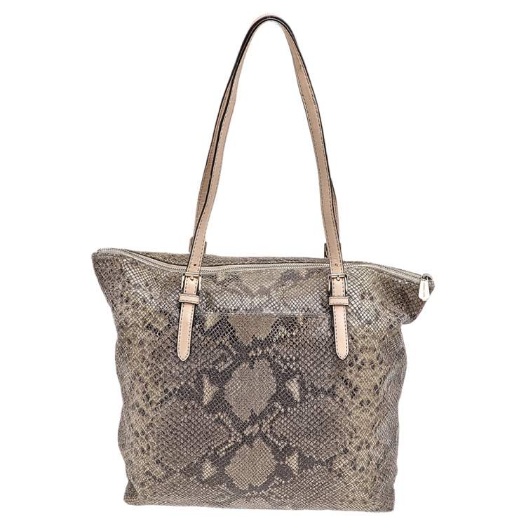 Pre Owned MICHAEL Michael Kors Khaki/Black Python Effect Leather Tote