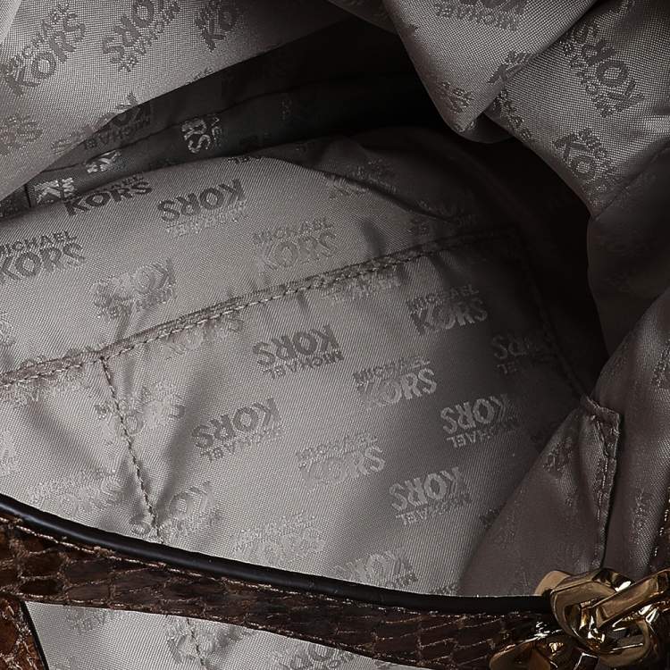 Pre Owned MICHAEL Michael Kors Brown Python Embossed Leather Tote