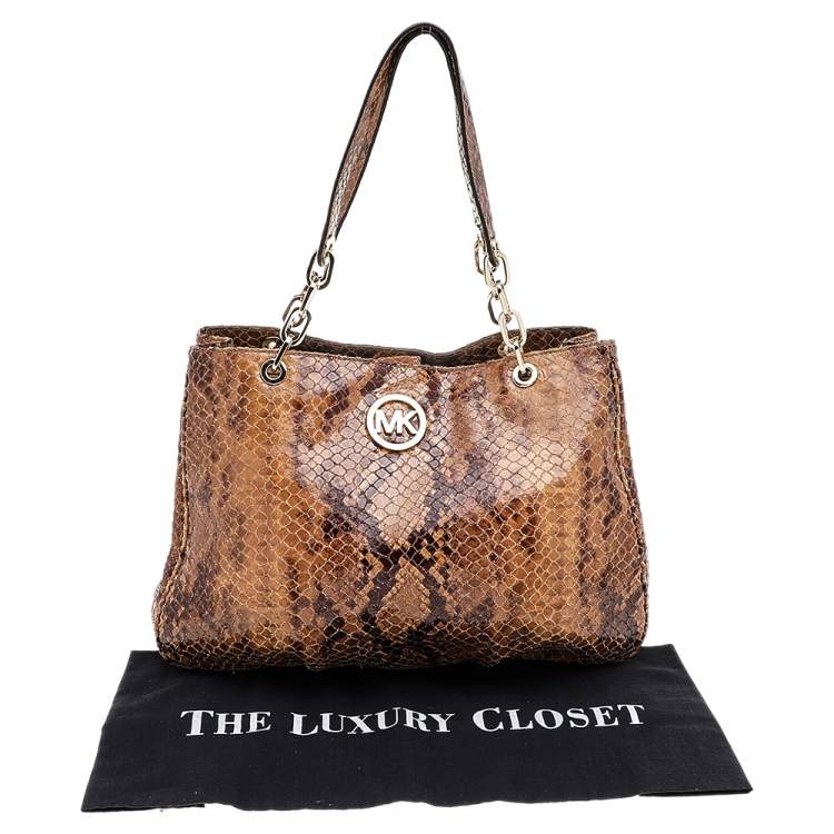 Pre Owned MICHAEL Michael Kors Brown Python Embossed Leather Tote