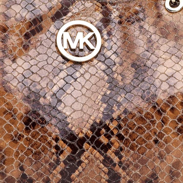 Pre Owned MICHAEL Michael Kors Brown Python Embossed Leather Tote