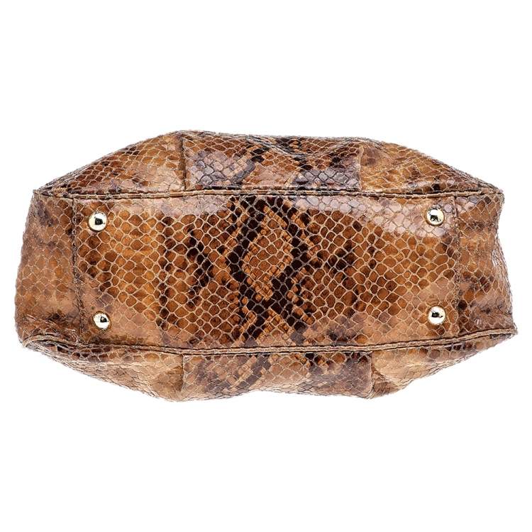 Pre Owned MICHAEL Michael Kors Brown Python Embossed Leather Tote