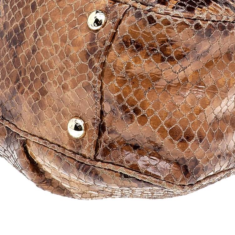 Pre Owned MICHAEL Michael Kors Brown Python Embossed Leather Tote