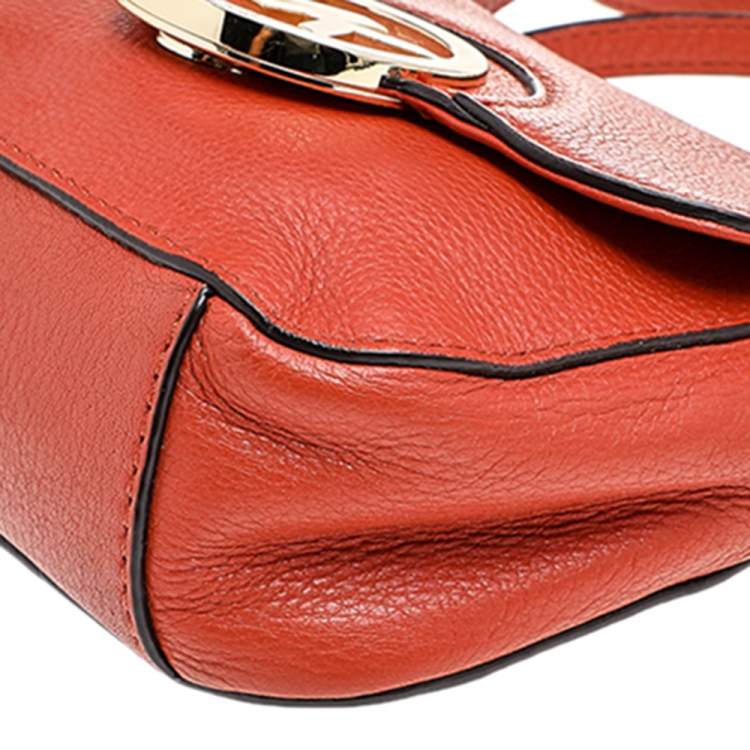 Pre Owned Michael Michael Kors Orange Leather Fulton Crossbody Bag