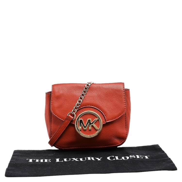 Pre Owned Michael Michael Kors Orange Leather Fulton Crossbody Bag