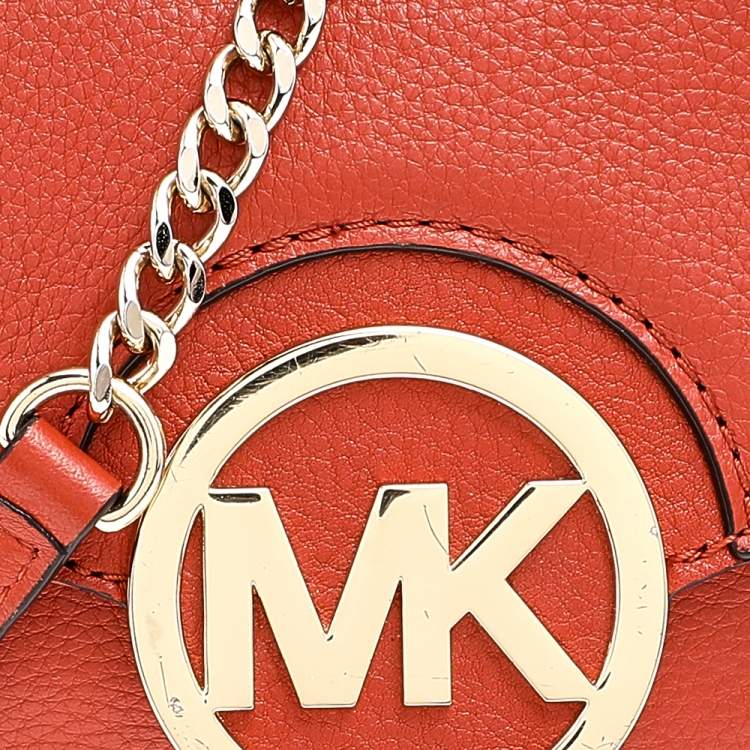 Pre Owned Michael Michael Kors Orange Leather Fulton Crossbody Bag