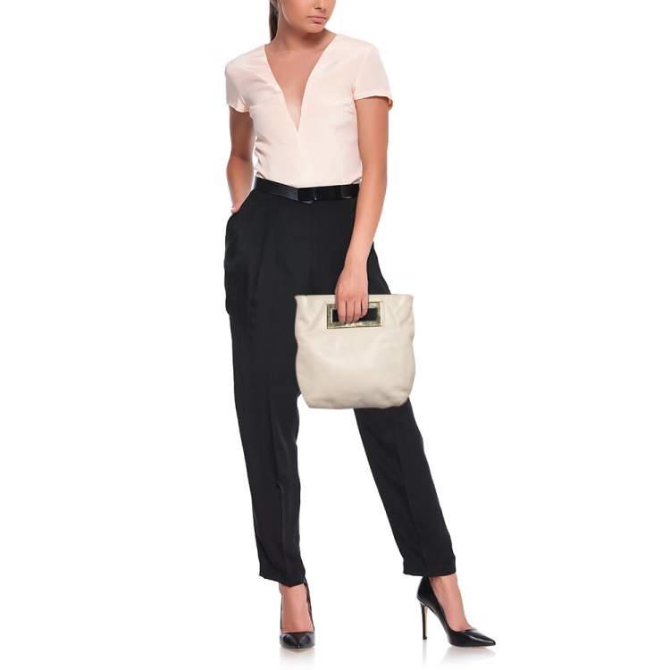 Pre Owned MICHAEL Michael Kors Off White Leather Crossbody Bag