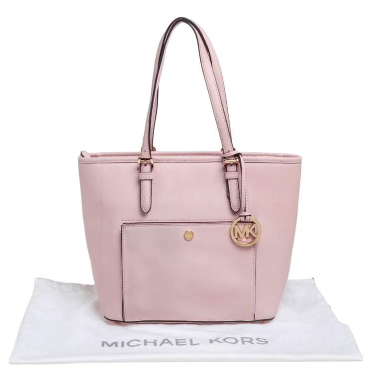 Pre Owned MICHAEL Michael Kors Pink Leather Jet Set Snap Pocket Tote