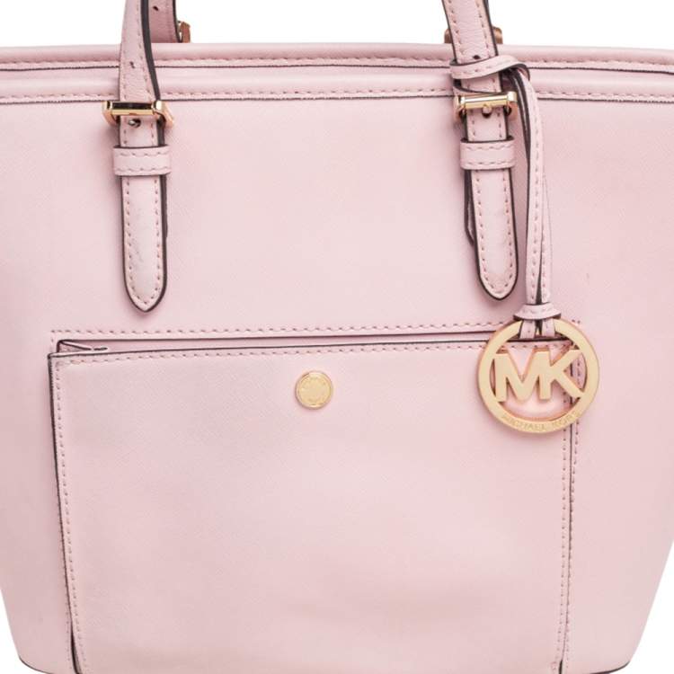 Pre Owned MICHAEL Michael Kors Pink Leather Jet Set Snap Pocket Tote