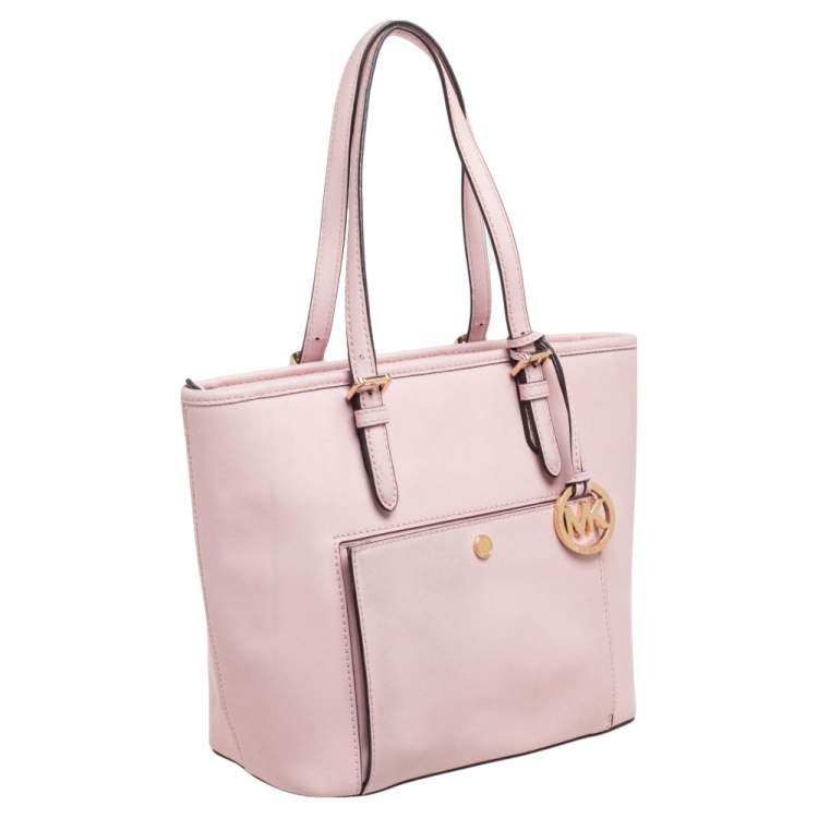 Pre Owned MICHAEL Michael Kors Pink Leather Jet Set Snap Pocket Tote