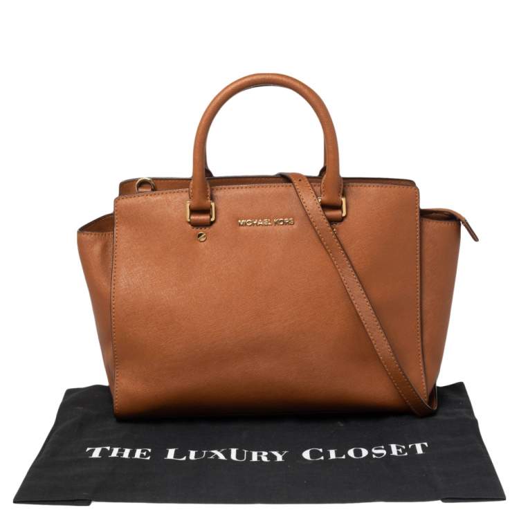 Pre Owned MICHAEL Michael Kors Brown Saffiano Leather Large Selma Tote