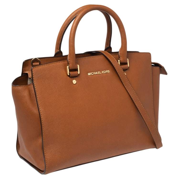 Pre Owned MICHAEL Michael Kors Brown Saffiano Leather Large Selma Tote