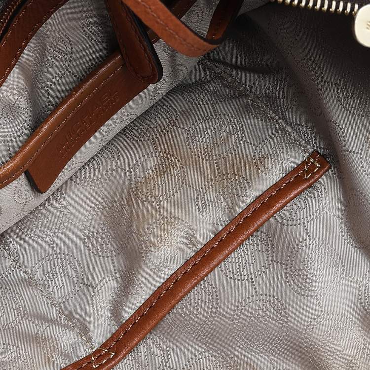 Pre Owned MICHAEL Michael Kors Brown Signature Coated Canvas And Leather Jet Set Tote