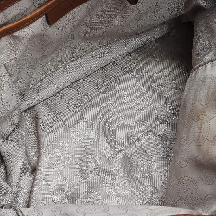 Pre Owned MICHAEL Michael Kors Brown Signature Coated Canvas And Leather Jet Set Tote