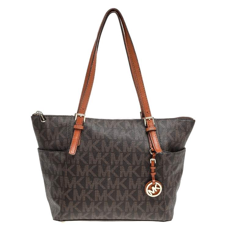 MICHAEL Michael Kors Brown Signature Coated Canvas And Leather Jet Set ...