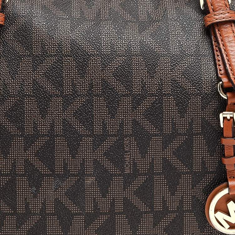 Pre Owned MICHAEL Michael Kors Brown Signature Coated Canvas And Leather Jet Set Tote