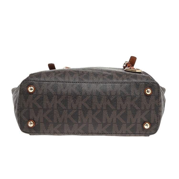 Pre Owned MICHAEL Michael Kors Brown Signature Coated Canvas And Leather Jet Set Tote