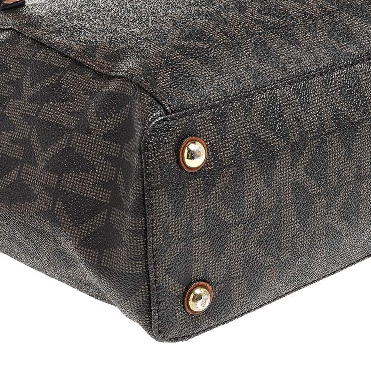Pre Owned MICHAEL Michael Kors Brown Signature Coated Canvas And Leather Jet Set Tote