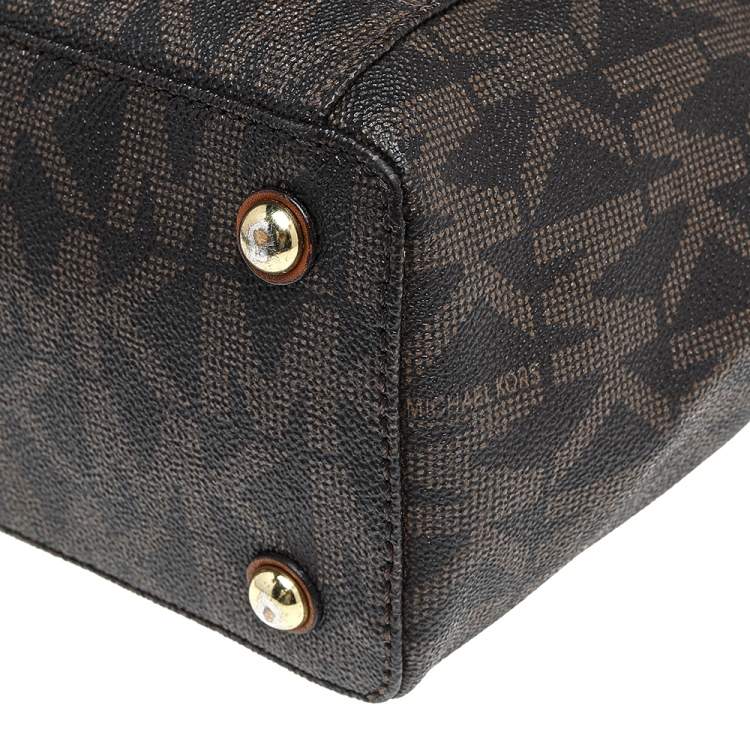 Pre Owned MICHAEL Michael Kors Brown Signature Coated Canvas And Leather Jet Set Tote