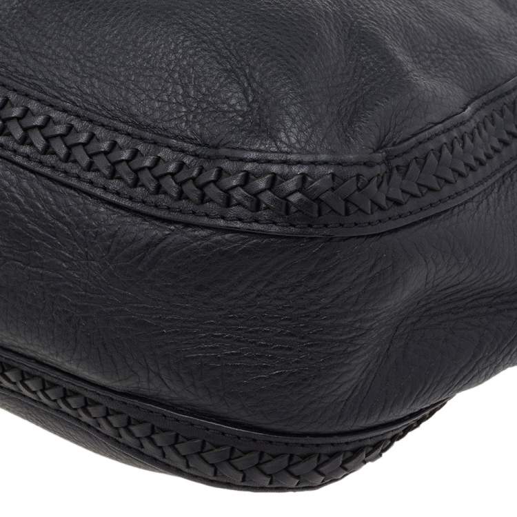 Pre Owned MICHAEL Michael Kors Black Leather Braided Vanilla Hobo