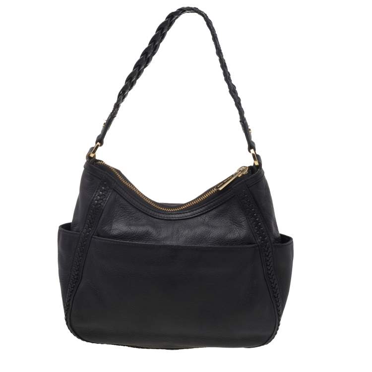 Pre Owned MICHAEL Michael Kors Black Leather Braided Vanilla Hobo