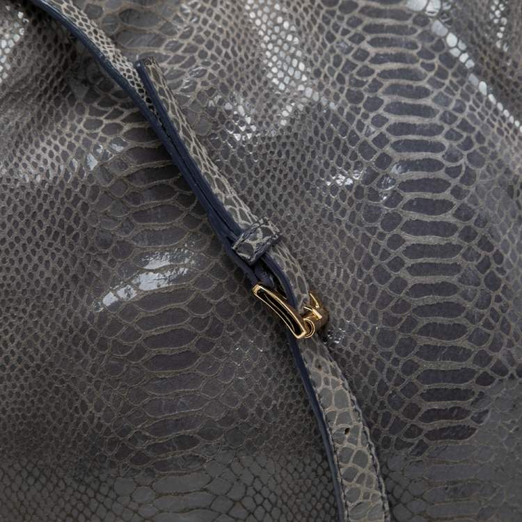 Pre Owned MICHAEL Michael Kors Metallic Grey Python Embossed Leather Convertible Tote