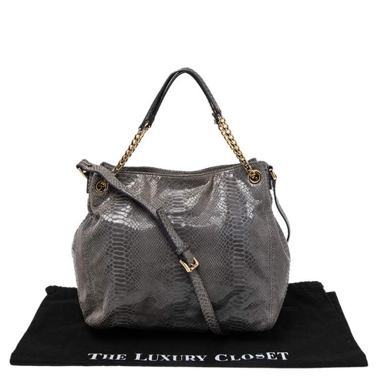 Pre Owned MICHAEL Michael Kors Metallic Grey Python Embossed Leather Convertible Tote