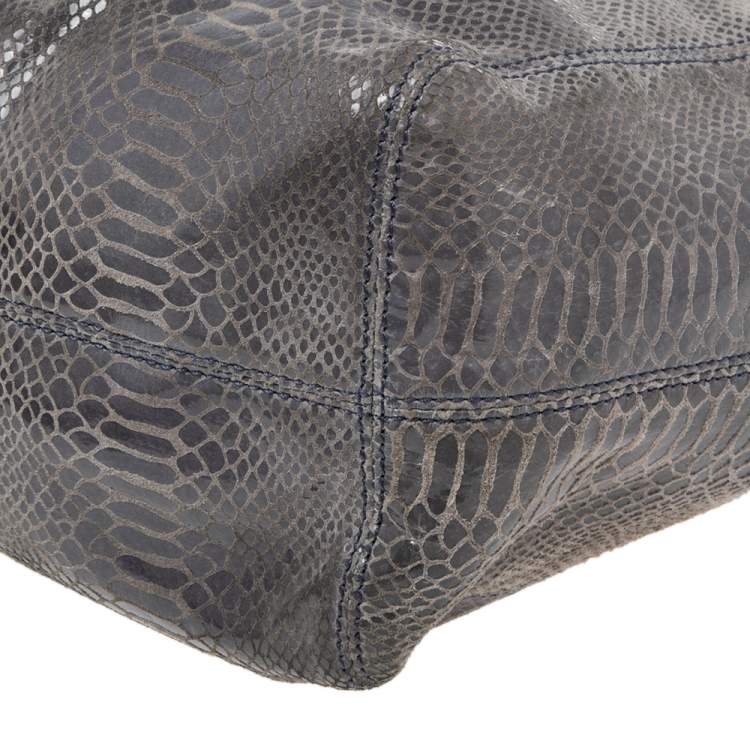 Pre Owned MICHAEL Michael Kors Metallic Grey Python Embossed Leather Convertible Tote