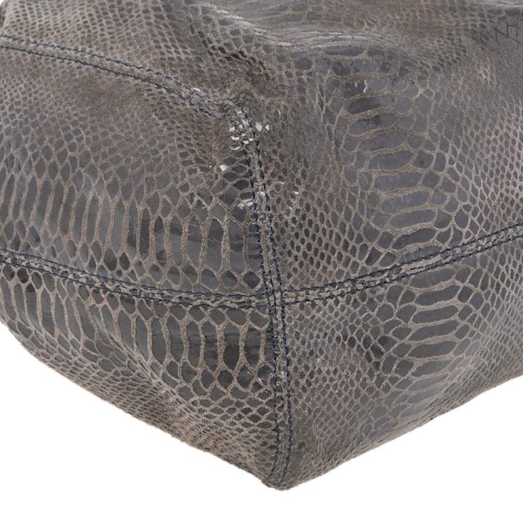Pre Owned MICHAEL Michael Kors Metallic Grey Python Embossed Leather Convertible Tote