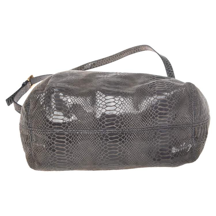 Pre Owned MICHAEL Michael Kors Metallic Grey Python Embossed Leather Convertible Tote