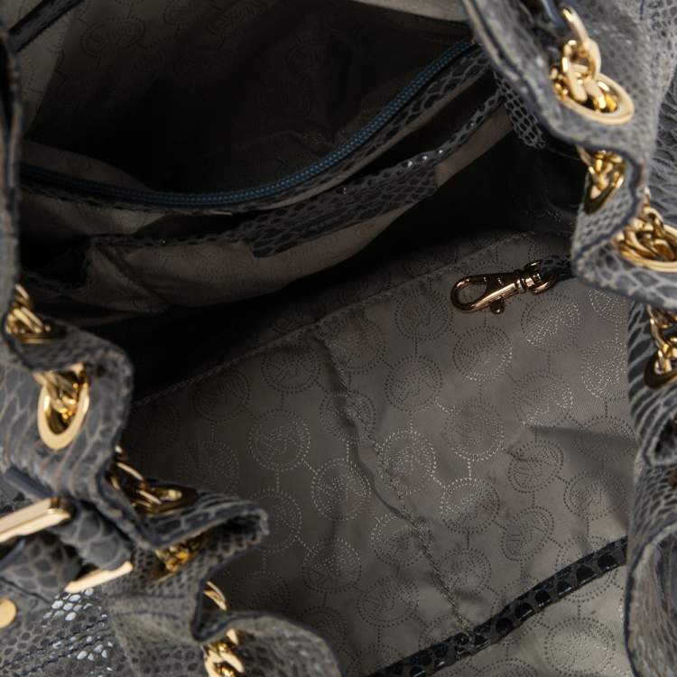 Pre Owned MICHAEL Michael Kors Metallic Grey Python Embossed Leather Convertible Tote