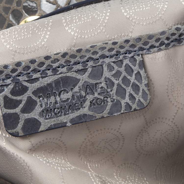 Pre Owned MICHAEL Michael Kors Metallic Grey Python Embossed Leather Convertible Tote