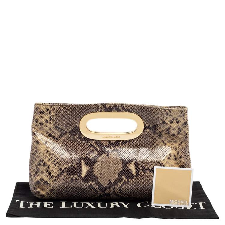 Pre Owned MICHAEL Michael Kors Grey Snakeskin Embossed Leather Berkley Clutch