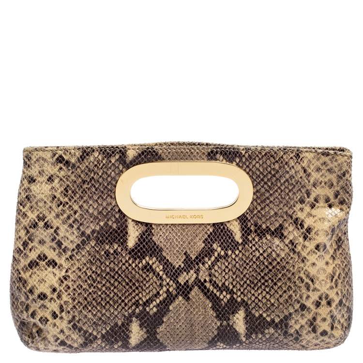 Pre Owned MICHAEL Michael Kors Grey Snakeskin Embossed Leather Berkley Clutch