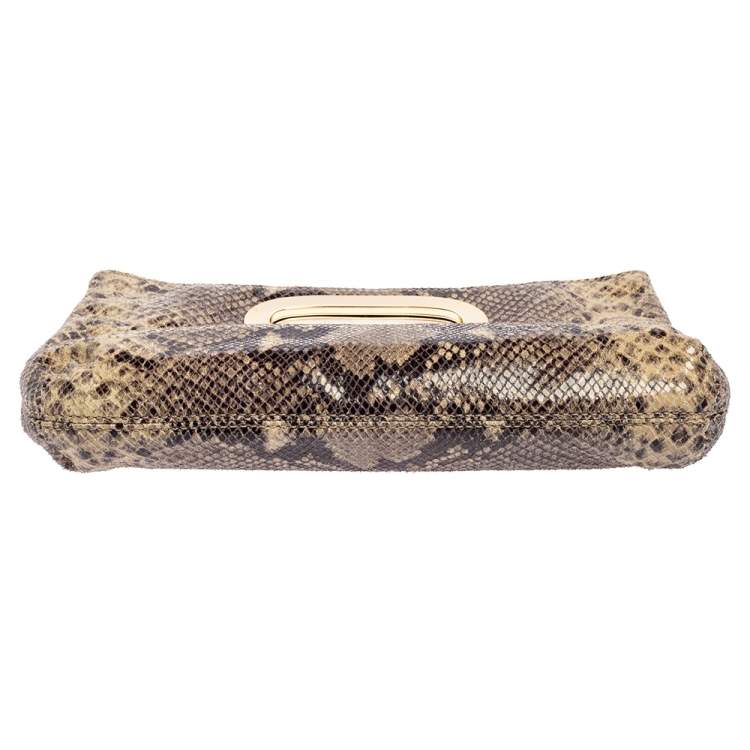 Pre Owned MICHAEL Michael Kors Grey Snakeskin Embossed Leather Berkley Clutch